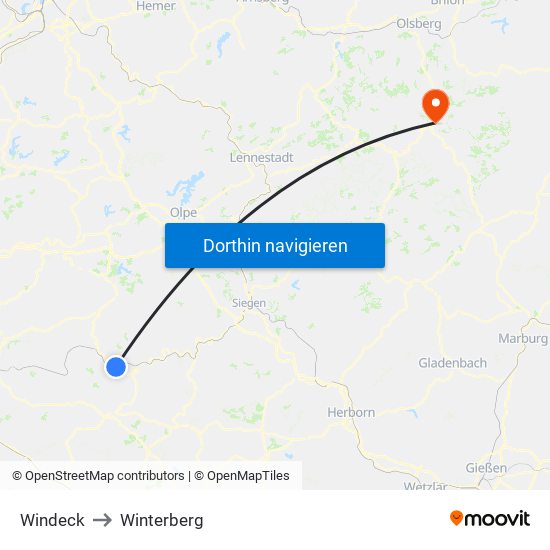 Windeck to Winterberg map