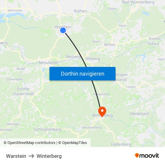 Warstein to Winterberg map