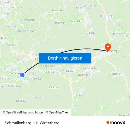 Schmallenberg to Winterberg map