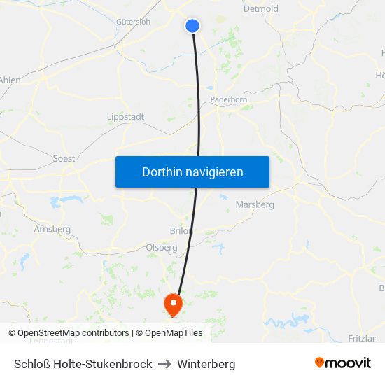 Schloß Holte-Stukenbrock to Winterberg map