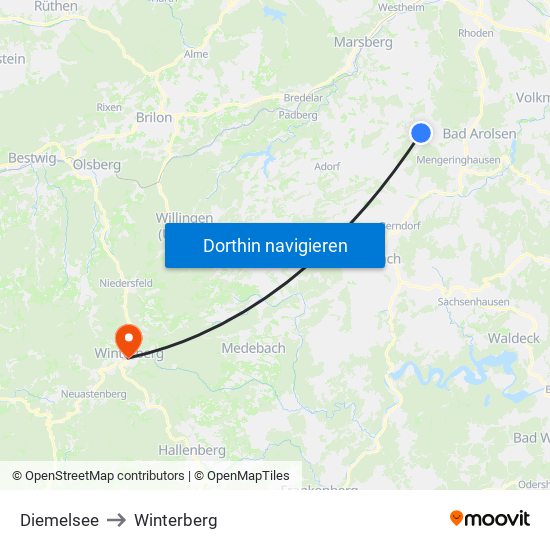 Diemelsee to Winterberg map