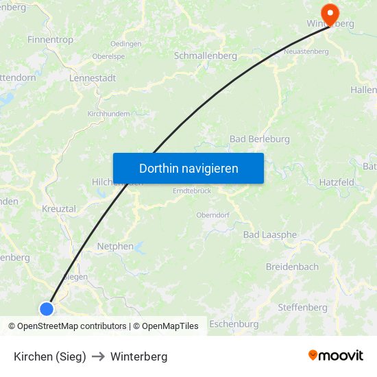 Kirchen (Sieg) to Winterberg map