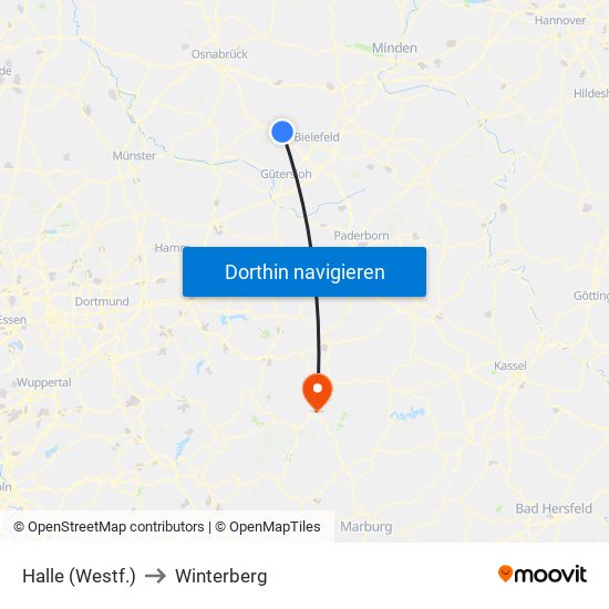 Halle (Westf.) to Winterberg map