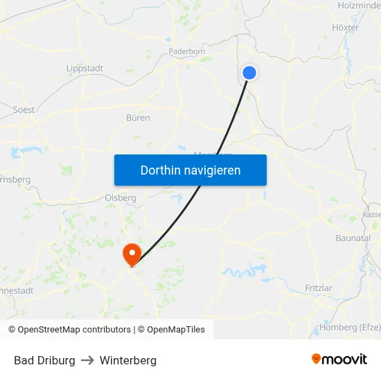 Bad Driburg to Winterberg map