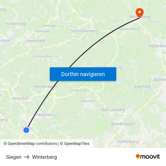 Siegen to Winterberg map