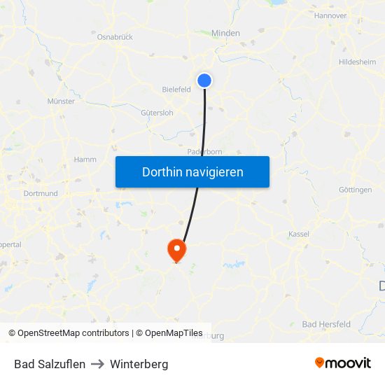 Bad Salzuflen to Winterberg map