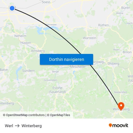 Werl to Winterberg map