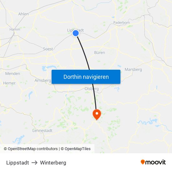 Lippstadt to Winterberg map