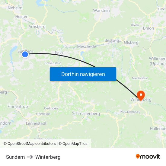 Sundern to Winterberg map