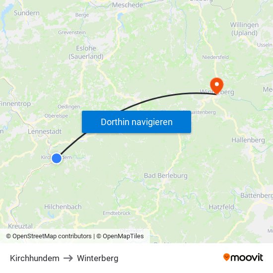 Kirchhundem to Winterberg map