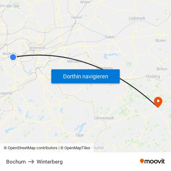 Bochum to Winterberg map