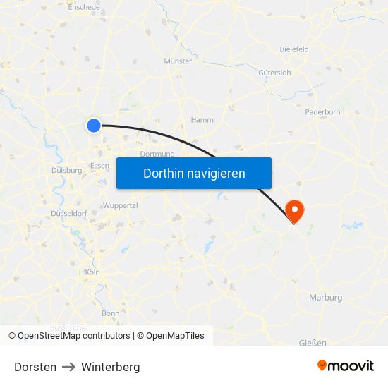 Dorsten to Winterberg map