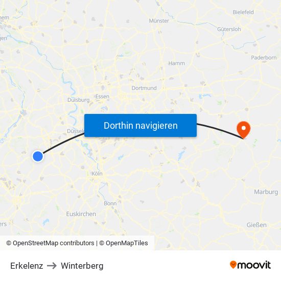 Erkelenz to Winterberg map