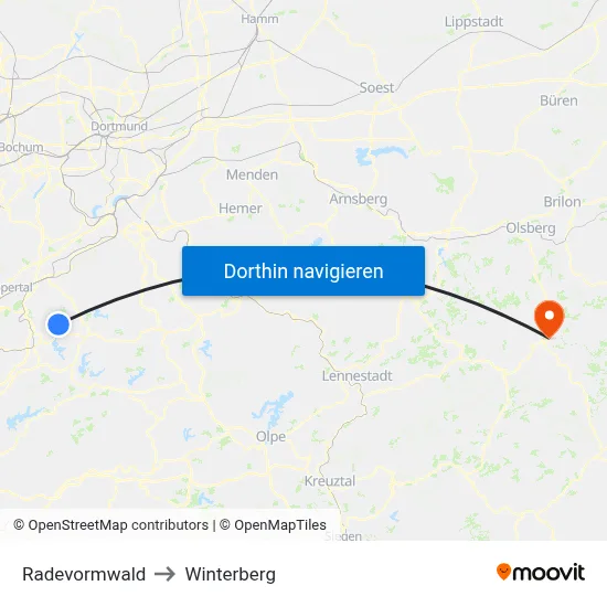 Radevormwald to Winterberg map