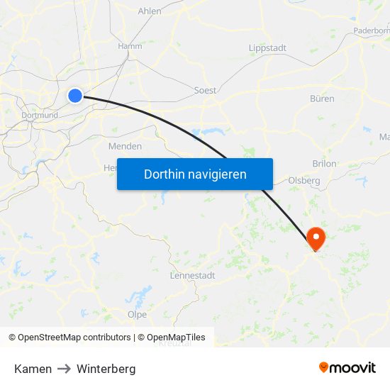 Kamen to Winterberg map