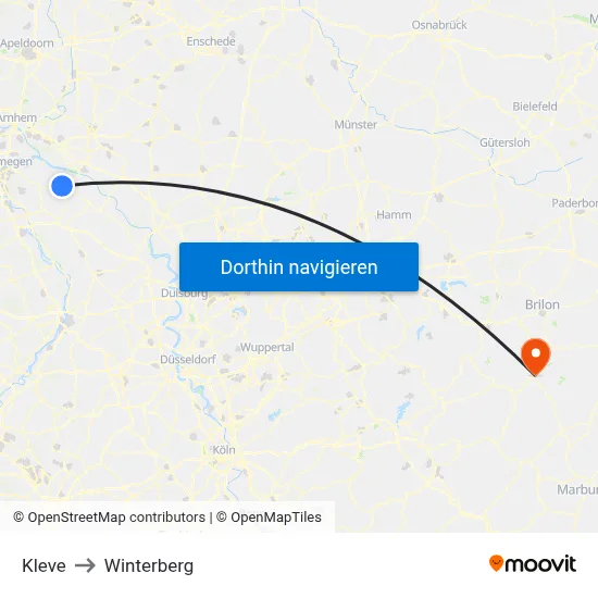 Kleve to Winterberg map