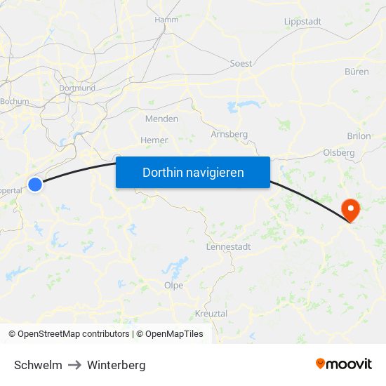 Schwelm to Winterberg map