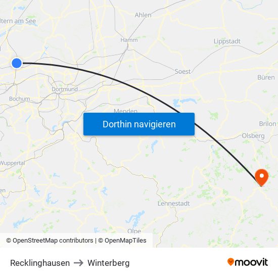 Recklinghausen to Winterberg map