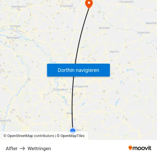 Alfter to Wettringen map