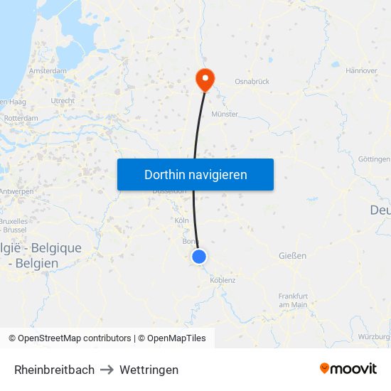 Rheinbreitbach to Wettringen map