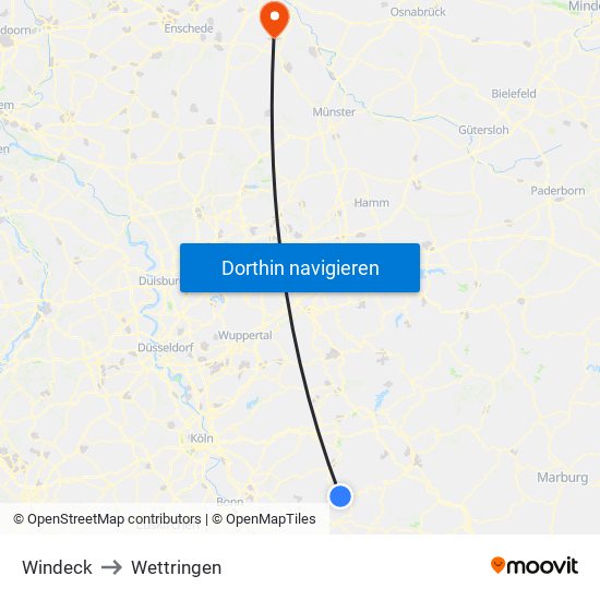 Windeck to Wettringen map