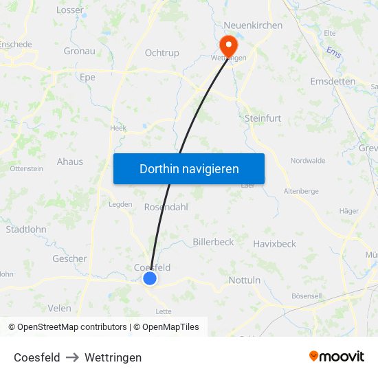 Coesfeld to Wettringen map