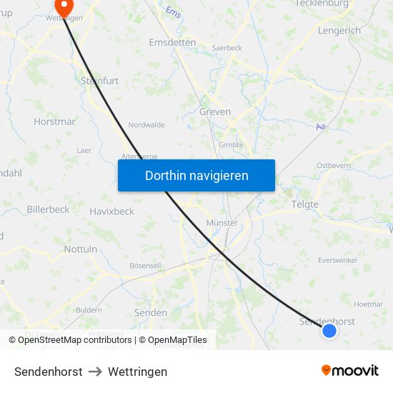 Sendenhorst to Wettringen map