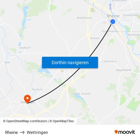 Rheine to Wettringen map