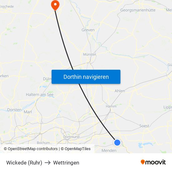 Wickede (Ruhr) to Wettringen map