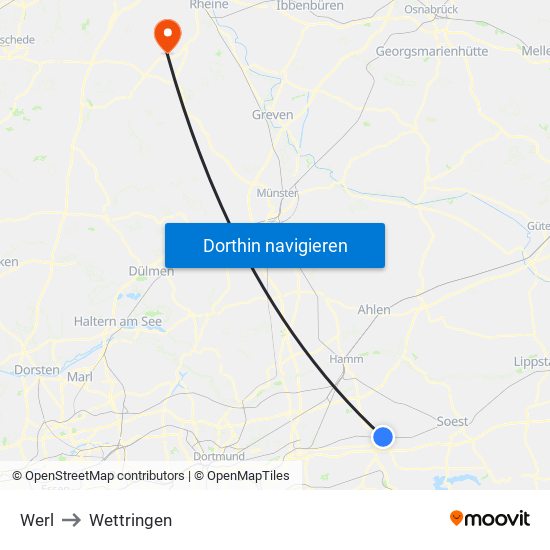 Werl to Wettringen map