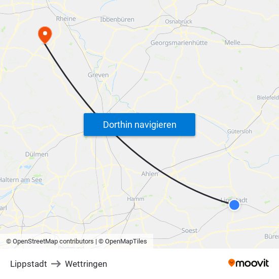 Lippstadt to Wettringen map
