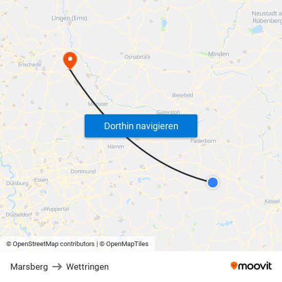 Marsberg to Wettringen map