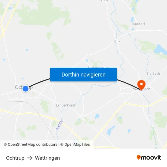 Ochtrup to Wettringen map