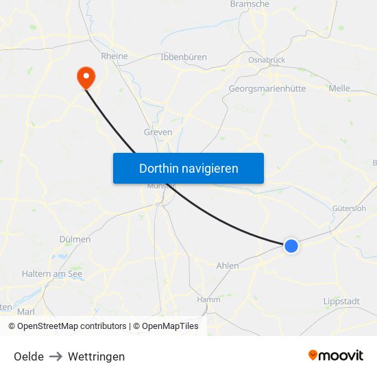 Oelde to Wettringen map