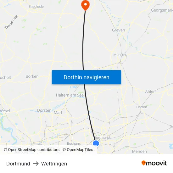 Dortmund to Wettringen map