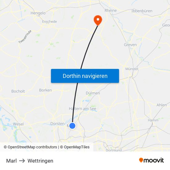 Marl to Wettringen map