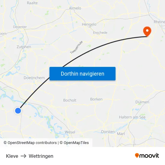 Kleve to Wettringen map
