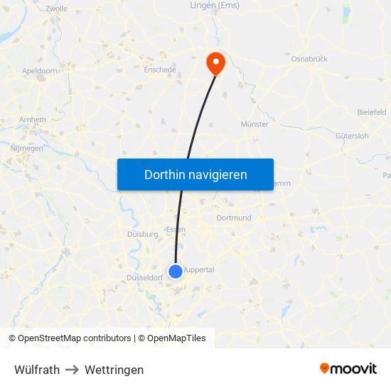 Wülfrath to Wettringen map