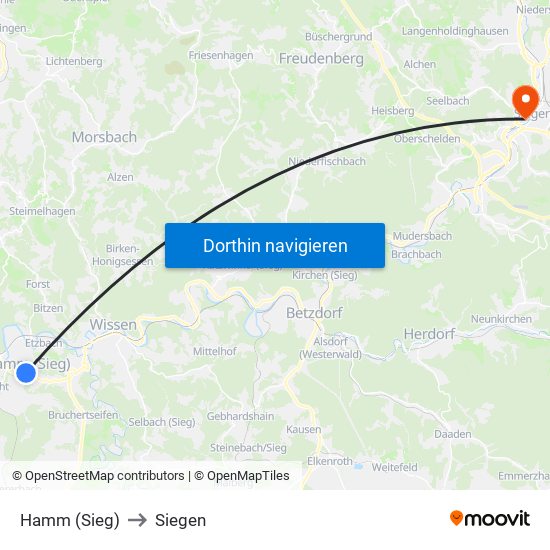 Hamm (Sieg) to Siegen map