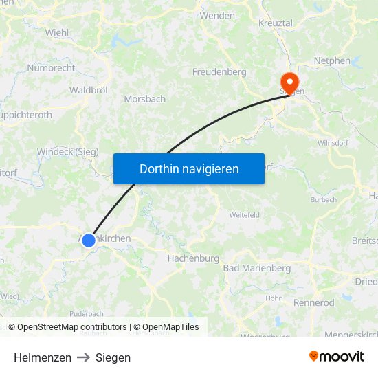 Helmenzen to Siegen map