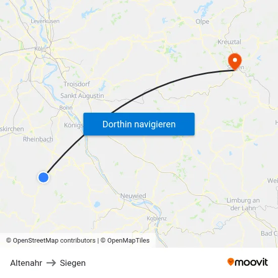 Altenahr to Siegen map
