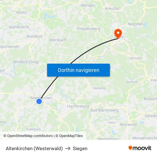 Altenkirchen (Westerwald) to Siegen map