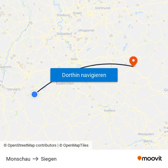 Monschau to Siegen map