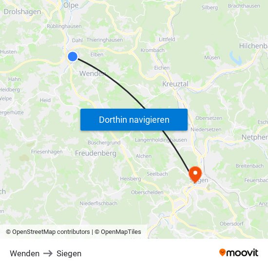 Wenden to Siegen map