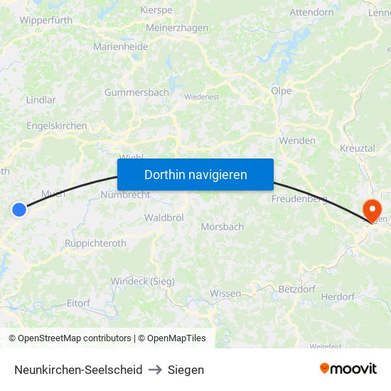 Neunkirchen-Seelscheid to Siegen map
