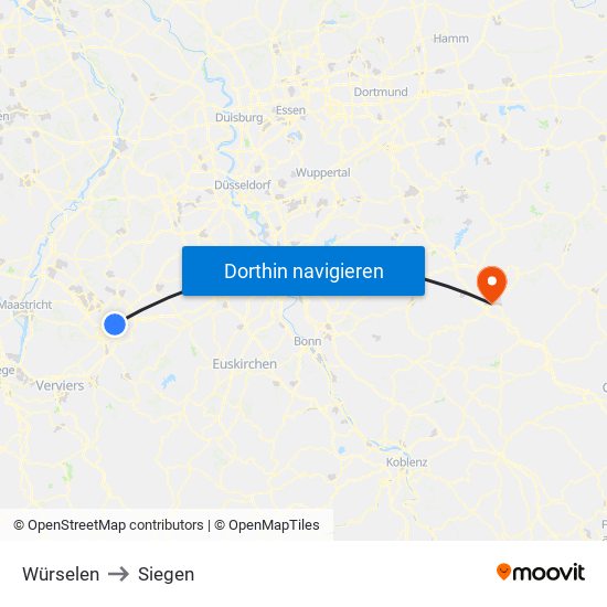 Würselen to Siegen map