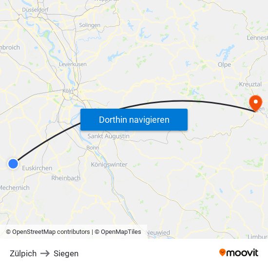 Zülpich to Siegen map