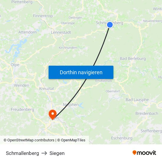 Schmallenberg to Siegen map