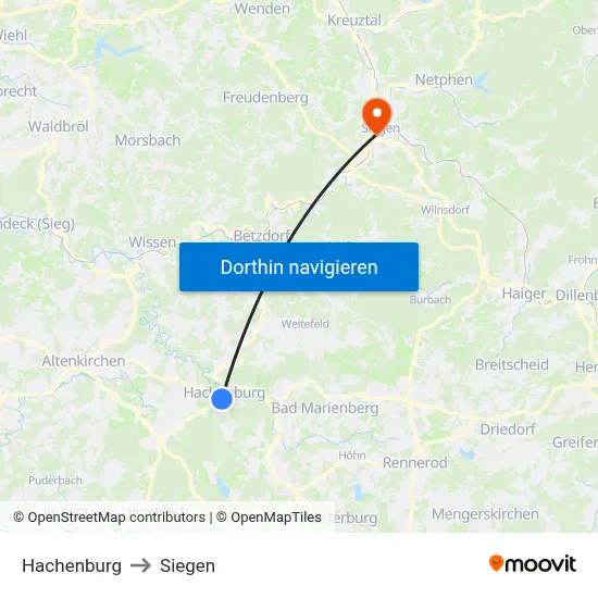 Hachenburg to Siegen map