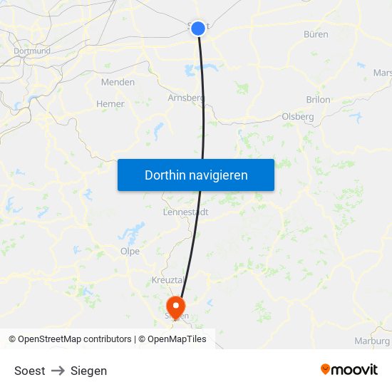 Soest to Siegen map